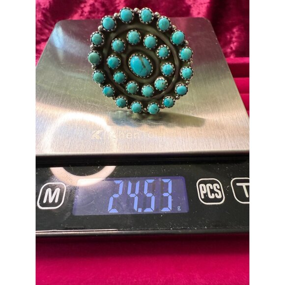 Zuni Sterling Silver Turquoise Snake Eye Petite Point  Statement Ring Size 9 - Picture 7 of 9